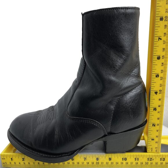 Laredo Leather Black Zip Vintage Western Biker Cowboy Ankle Boots Men's 9 EW - Picture 11 of 12